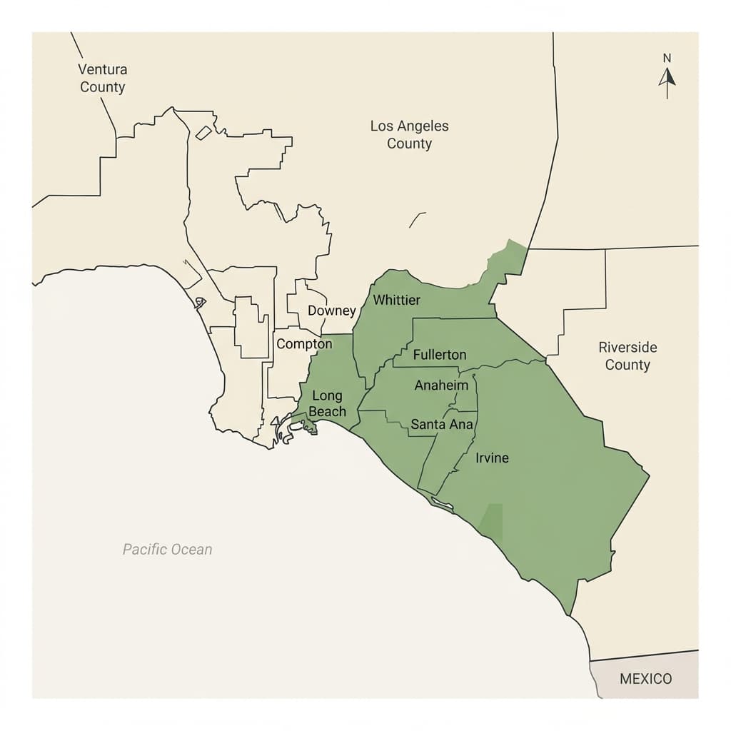 Pinestone Homes service area — Orange County and southeastern Los Angeles County